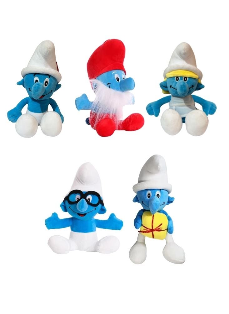 بريميم مجموعة ألعاب السنافر القطيفة - بابا سنفور، سنفور المفكر، وشخصيات أصدقائه المحشوة - Image 1